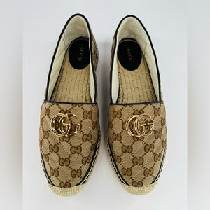 GUCCI Pilar supreme canvas double g logo raffia espadrille flats size EU 40.5